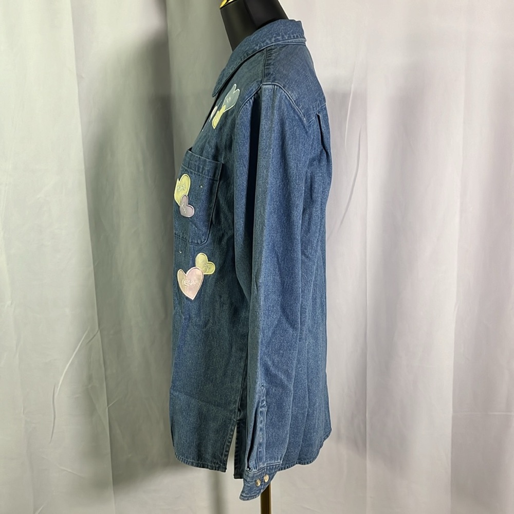 NWOT Quacker Factory Valentines Hearts Oversized Button Down Denim Shirt - Picture 2 of 16